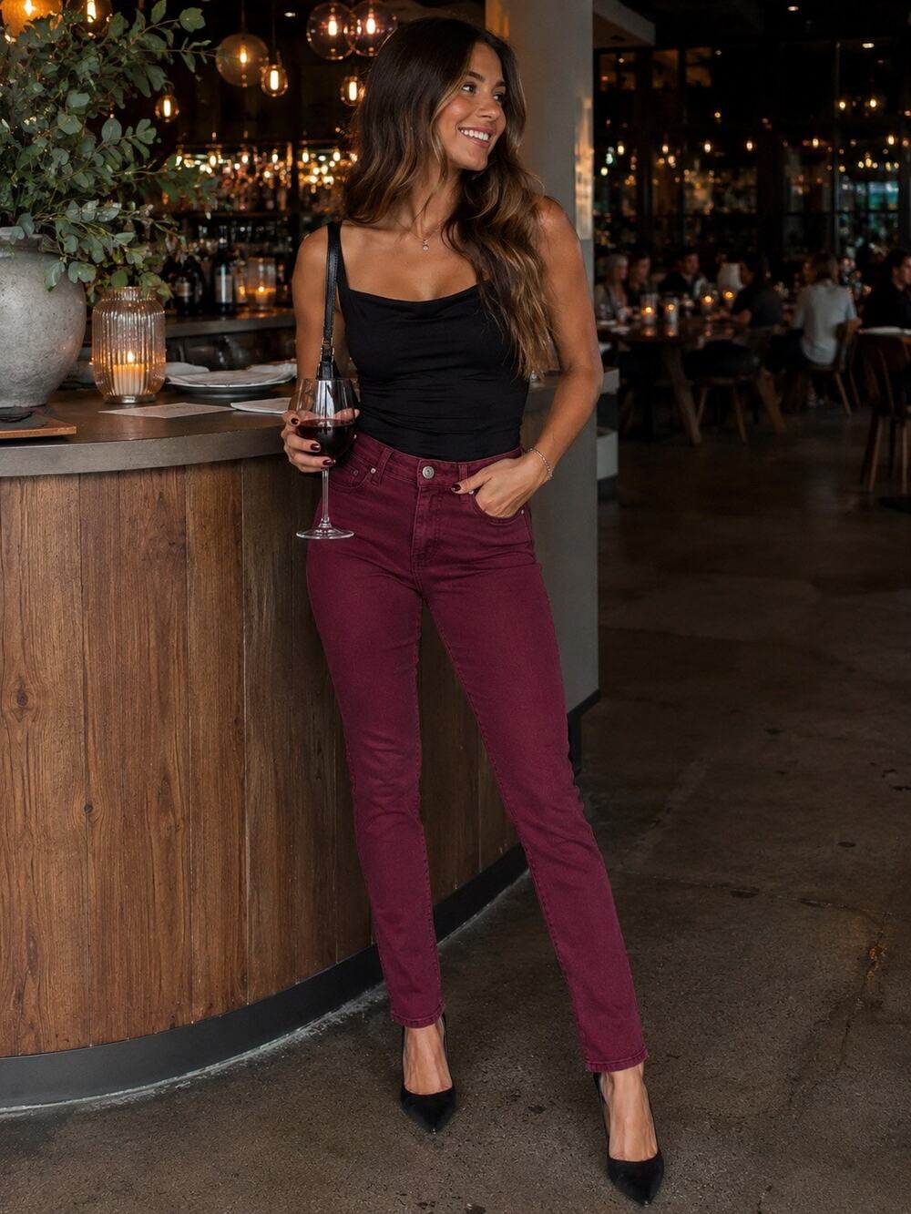 KUT From The Kloth Mia Toothpick Skinny Jeans Burgundy Women's Size 6